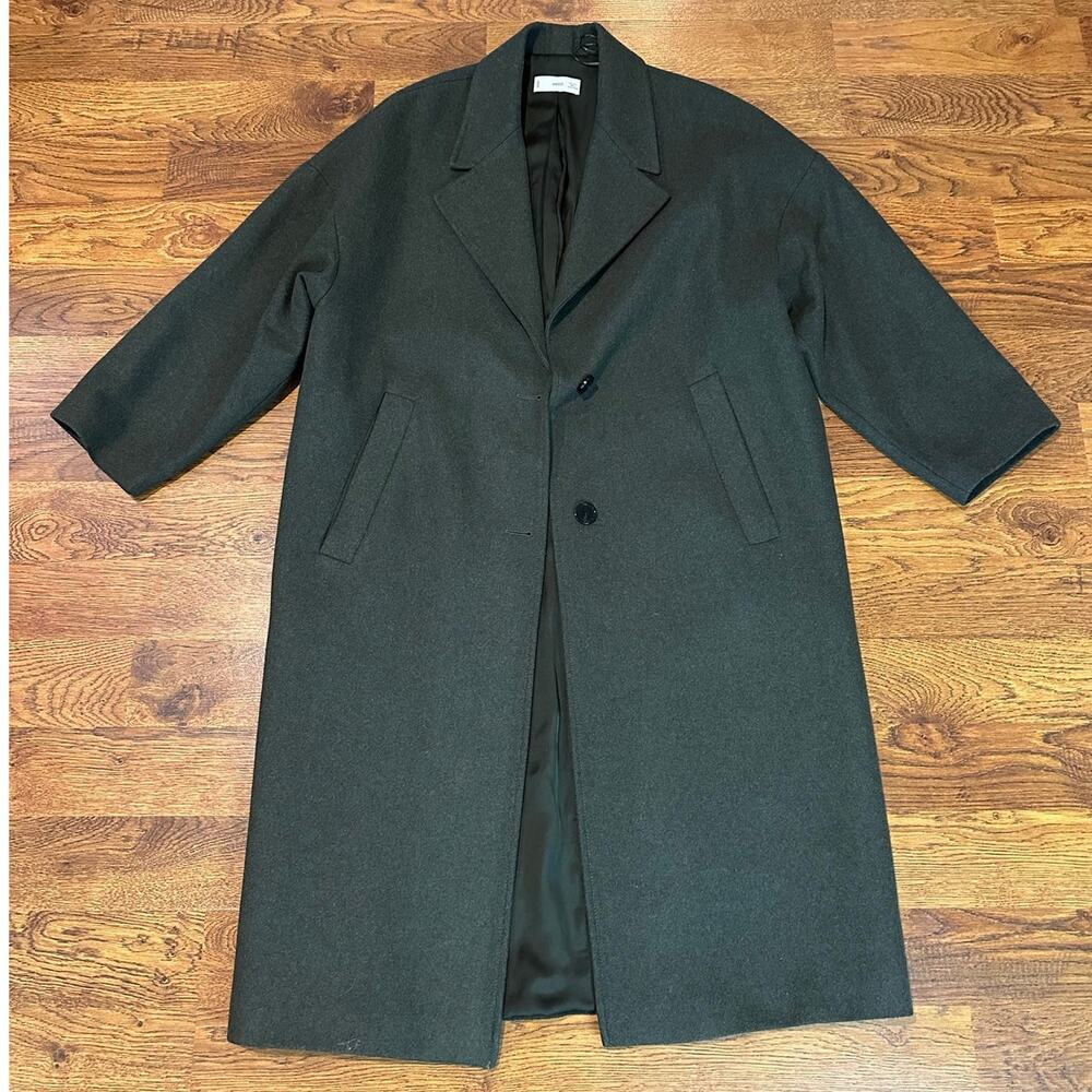 MNG Women's Oversized Structured Wool Coat Gray Green Size Large Minimalist